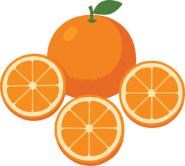 Whole orange with three orange slices fruit citrus