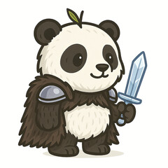 Cute panda warrior character with sword and cloak, showcasing playful and adventurous spirit