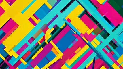 Explore a vibrant abstract composition featuring colorful geometric shapes and dynamic patterns, ideal for modern design projects and artistic themes. - Powered by Adobe
