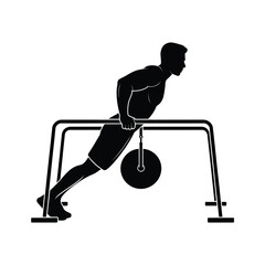 Silhouette illustration of person performing dips on parallel bars vector graphic scalable eps icon silhouette vector illustration white background