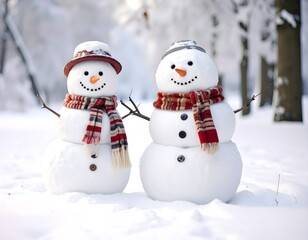 Obraz premium Cheerful snowman in bright winter scenery