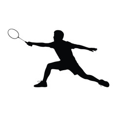 Dynamic badminton player silhouette vector illustration scalable eps icon for sports graphics silhouette vector illustration white background