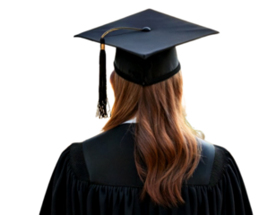  Proud Female Graduate in Robe and Cap – Turning Toward Bright Future