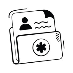 Hand drawn icon of a patient s medical file with a red cross.