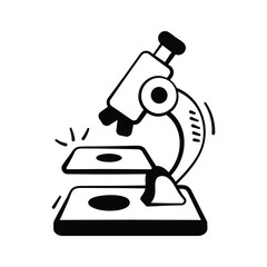 Medical microscope hand drawn icon for laboratory research and analysis.