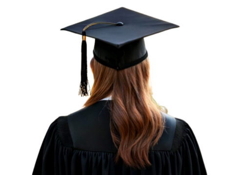  Proud Female Graduate in Robe and Cap – Turning Toward Bright Future