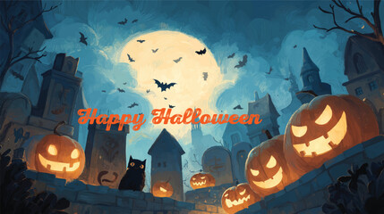 Adobe Illustrator Artwork, Happy Halloween postcard