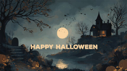 Adobe Illustrator Artwork, Happy Halloween postcard