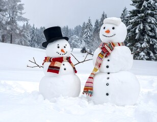 Obraz premium Winter holiday snowman in beautiful nature