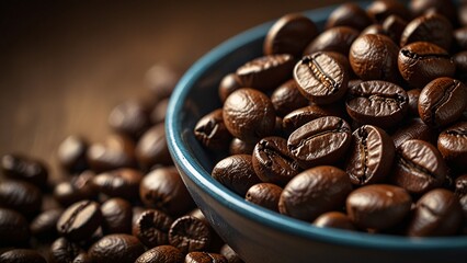 Close-Up Bowl of Roasted Coffee Beans in Warm Natural Light V1