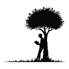 Silhouette illustration of a person reading under a tree vector graphic for eps download silhouette vector illustration white background