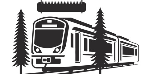 Minimalist vector train illustration with trees and abstract element for logo design eps silhouette vector illustration white background