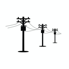 Minimalist black and white vector illustration of power line poles and wires scalable eps icon silhouette vector illustration white background
