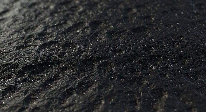 Dark textured surface with sparkling highlights and irregular patterns possibly rock or asphalt