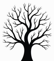 Minimalist black and white vector illustration of a bare tree for scalable eps graphics silhouette vector illustration white background