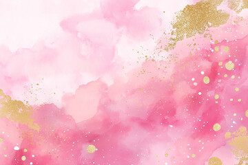 Fototapeta premium Pink watercolor with gold glitter texture background, artistic design templates for wedding invitations, posters, cards.