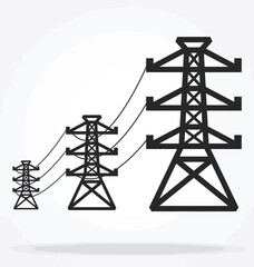 Scalable vector illustration of electrical power transmission towers and grid network icon for eps files silhouette vector illustration white background