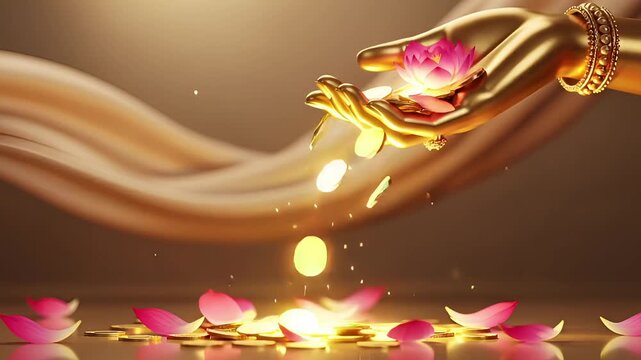 Falling Golden Coins from Goddess Laxmi Hand