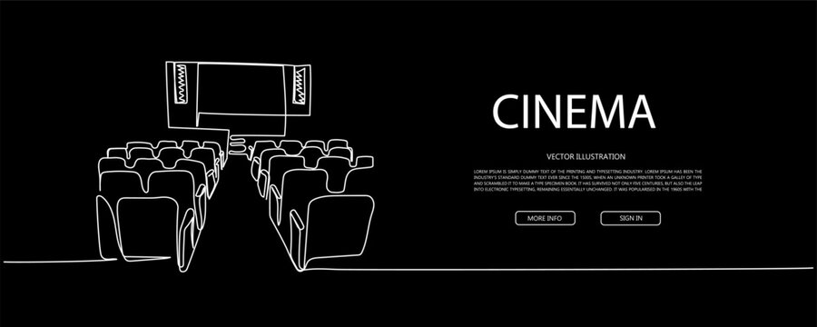 Modern web page design with outline of video camera, minimalist film site concept in dark theme