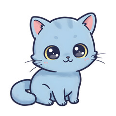 Cute Cartoon Kitten, Light Blue Tabby Cat Illustration isolated on transparent background