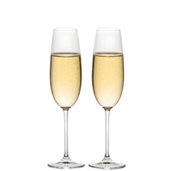 Two Champagne Flutes Filled with Sparkling Wine isolated on transparent background