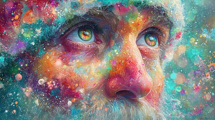 Vibrant portrait of a man with a colorful, cosmic background.