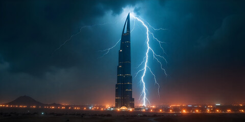 modern city with empty road and skyscrapers in the evening