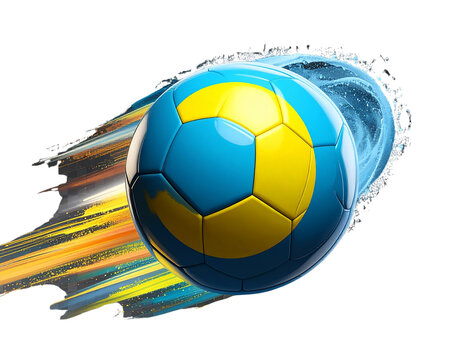 Flying Soccer Ball with Palau Flag Colors &ndash; Transparent PNG
