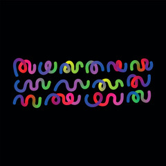Obraz premium Vibrant neon glow sticks arranged in wavy patterns against a stark black background