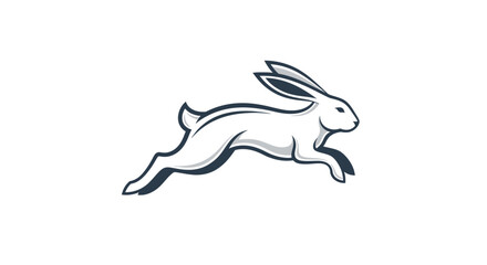 A white rabbit leaps forward, depicted in a minimalist, stylized design against a clean white background.