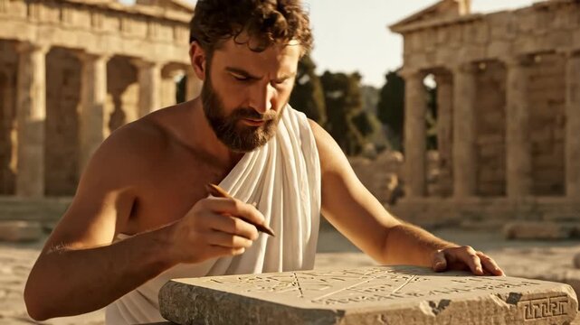 Artisan Sculptor Engaged in Stone Carving at Historic Temple Site