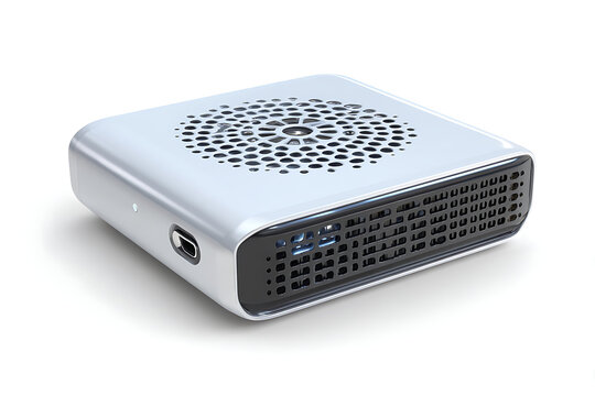 Sleek modern mini projector showcases portable entertainment and presentation power for home or office use.