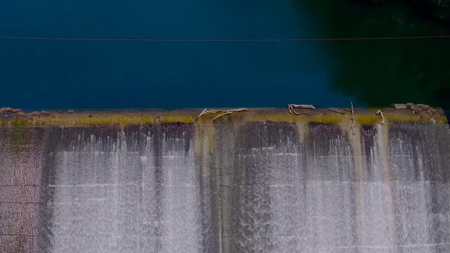 Dam Over The Rio Lerez In Campo Lameiro, Galicia, Spain. Aerial Ascending Shot