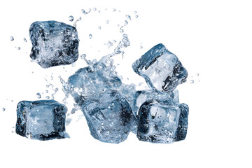 Obraz premium Melting ice cubes with water droplets on black background for cooling concept