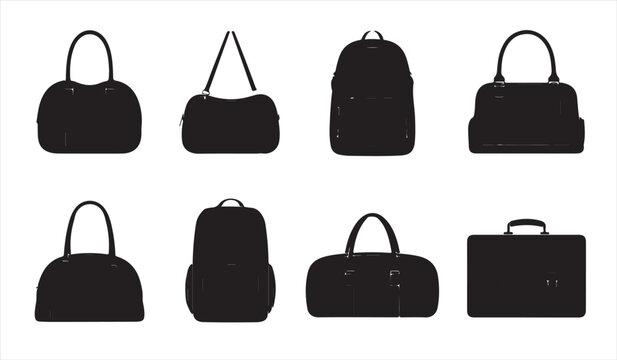 Vector Set of Handbag, Backpack, and Briefcase Silhouettes