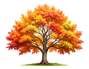Tatarian Maple Tree in Fall Colors, Botanical Forest Element Isolated on Transparent Background