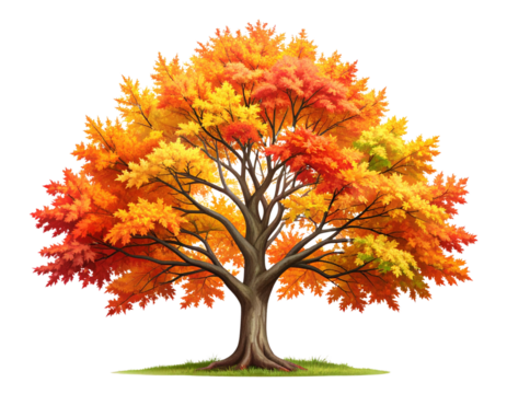 Tatarian Maple Tree in Fall Colors, Botanical Forest Element Isolated on Transparent Background