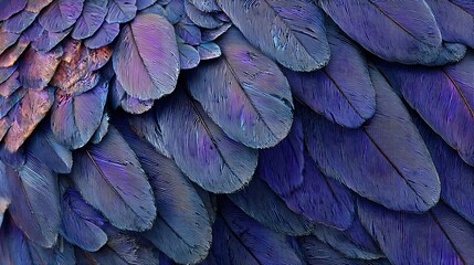 Obraz premium Detailed texture of iridescent blue and purple feathers overlapping.