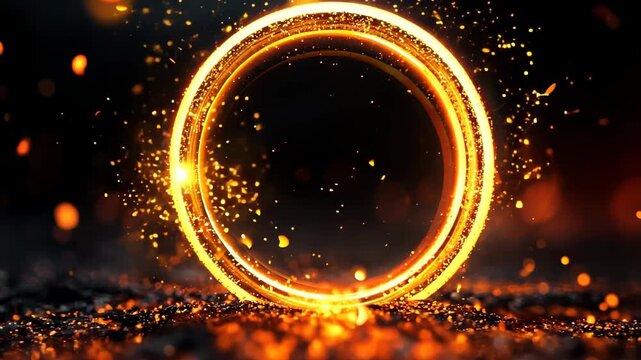 A stunning visual of a bright circle surrounded by sparkling particles, creating an enchanting atmosphere against a dark background, perfect for modern designs.