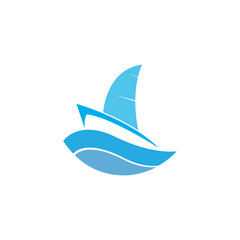 Modern and minimal boat logo icon, beach island vector template