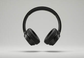 Modern wireless headphones floating on a plain background showcasing their sleek design and advanced technology features Generative AI