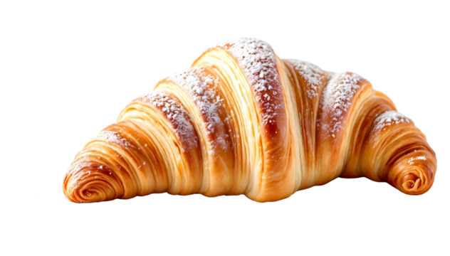 Croissant with powdered sugar isolated on transparent background
