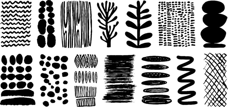 Artistic collection of linear textures with hatching and zigzag patterns for creative design