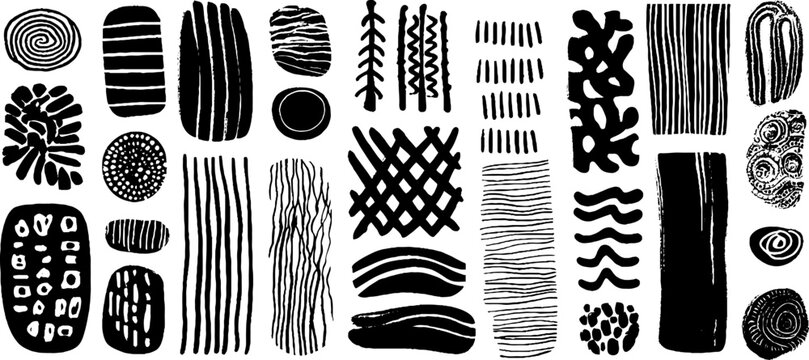 Abstract linear texture set with hatching and zigzag waves for design