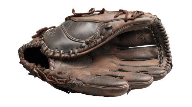 Old Worn Leather Baseball Glove Isolated on white Background