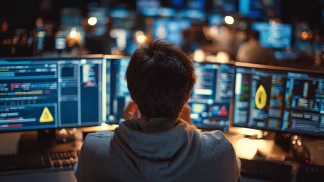 Cinematic depiction of a high-tech cybersecurity command center where experts work tirelessly under glowing monitors to regain control during a major digital breach, showcasing urgency, vulnerability