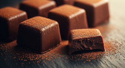 Square Chocolate Truffles with Cocoa Powder