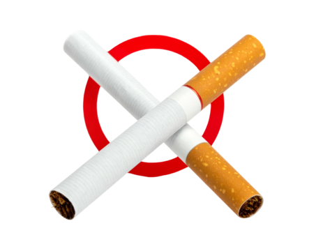 Two cigarettes crossed with a red circle/slash, conveying the concept of prohibition