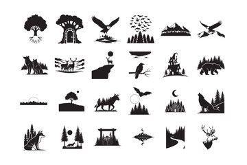 24 Mystic Forest Silhouette Vector Set