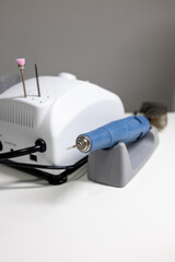 Professional manicure tools and equipment in beauty salon